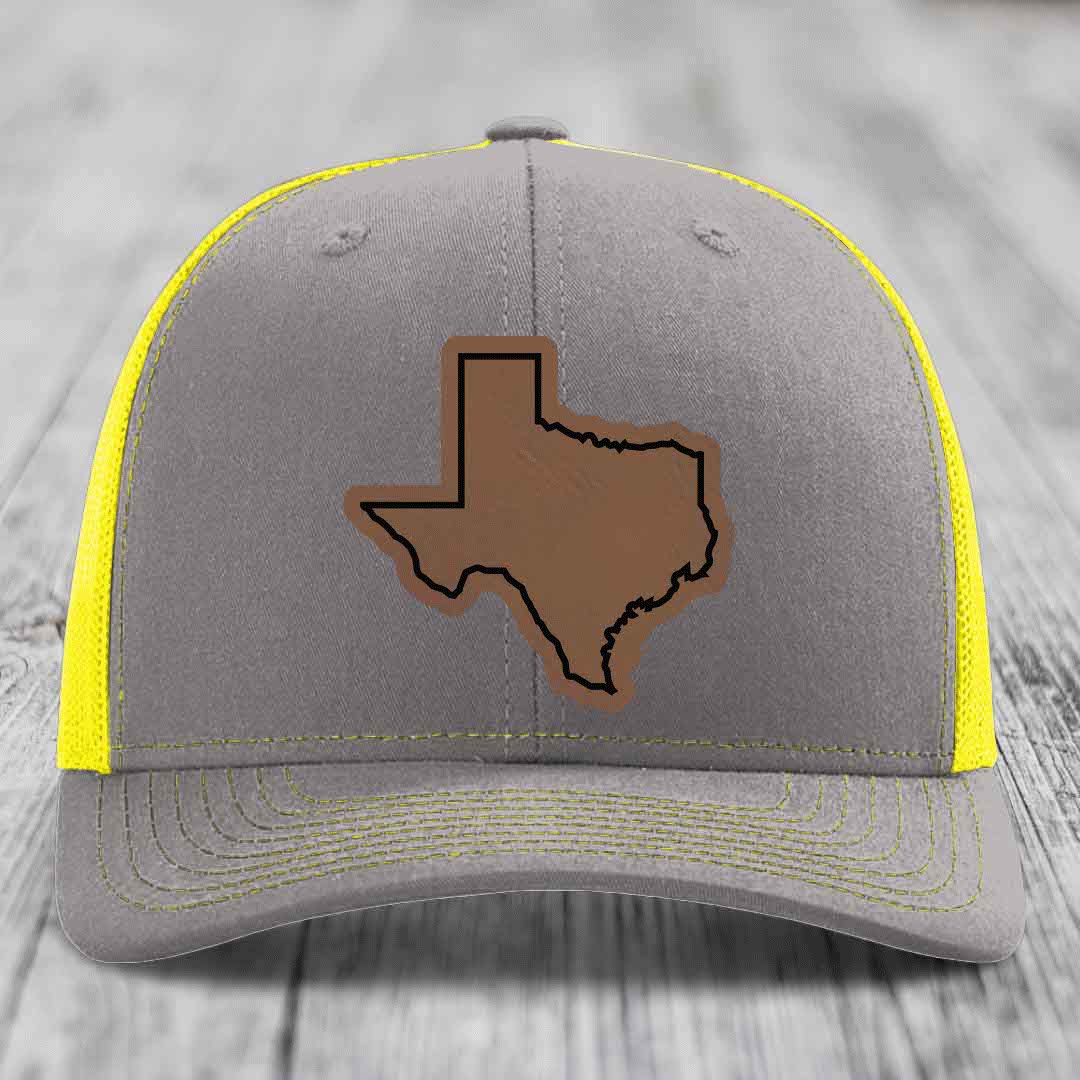 Texas Border - Leather Patch Hat - Dark Brown to Black Patch - Richardson 112 Snapback Trucker Hat