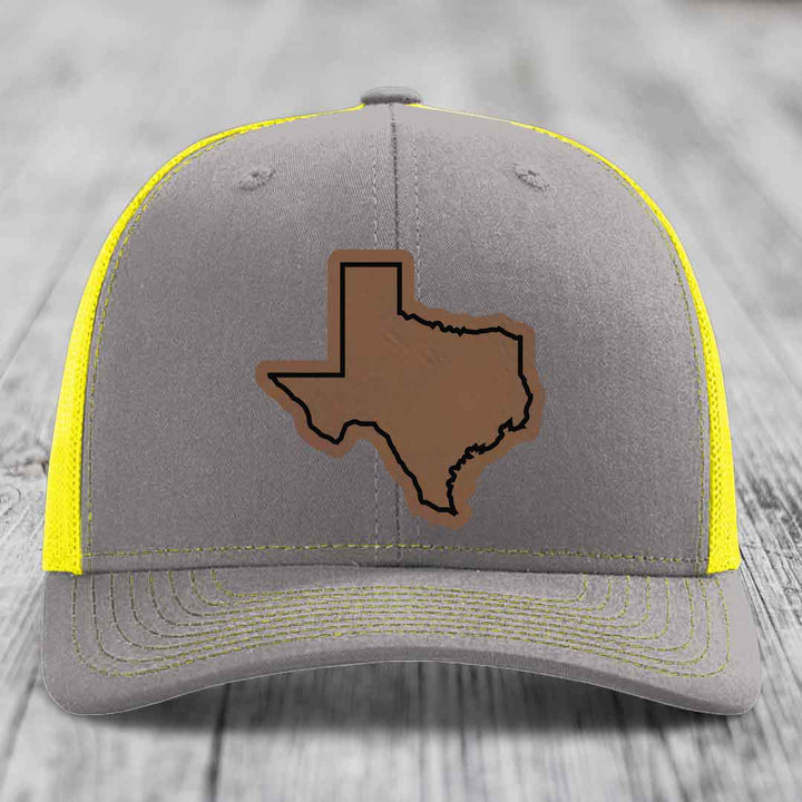 Texas Border - Leather Patch Hat - Dark Brown to Black Patch - Richardson 112 Snapback Trucker Hat
