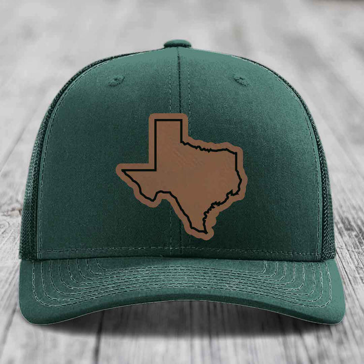Texas Border - Leather Patch Hat - Dark Brown to Black Patch - Richardson 112 Snapback Trucker Hat