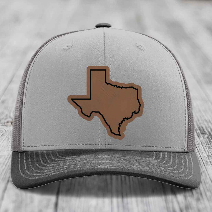 Texas Border - Leather Patch Hat - Dark Brown to Black Patch - Richardson 112 Snapback Trucker Hat