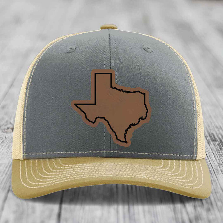 Texas Border - Leather Patch Hat - Dark Brown to Black Patch - Richardson 112 Snapback Trucker Hat
