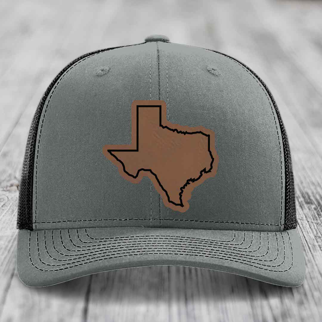 Texas Border - Leather Patch Hat - Dark Brown to Black Patch - Richardson 112 Snapback Trucker Hat