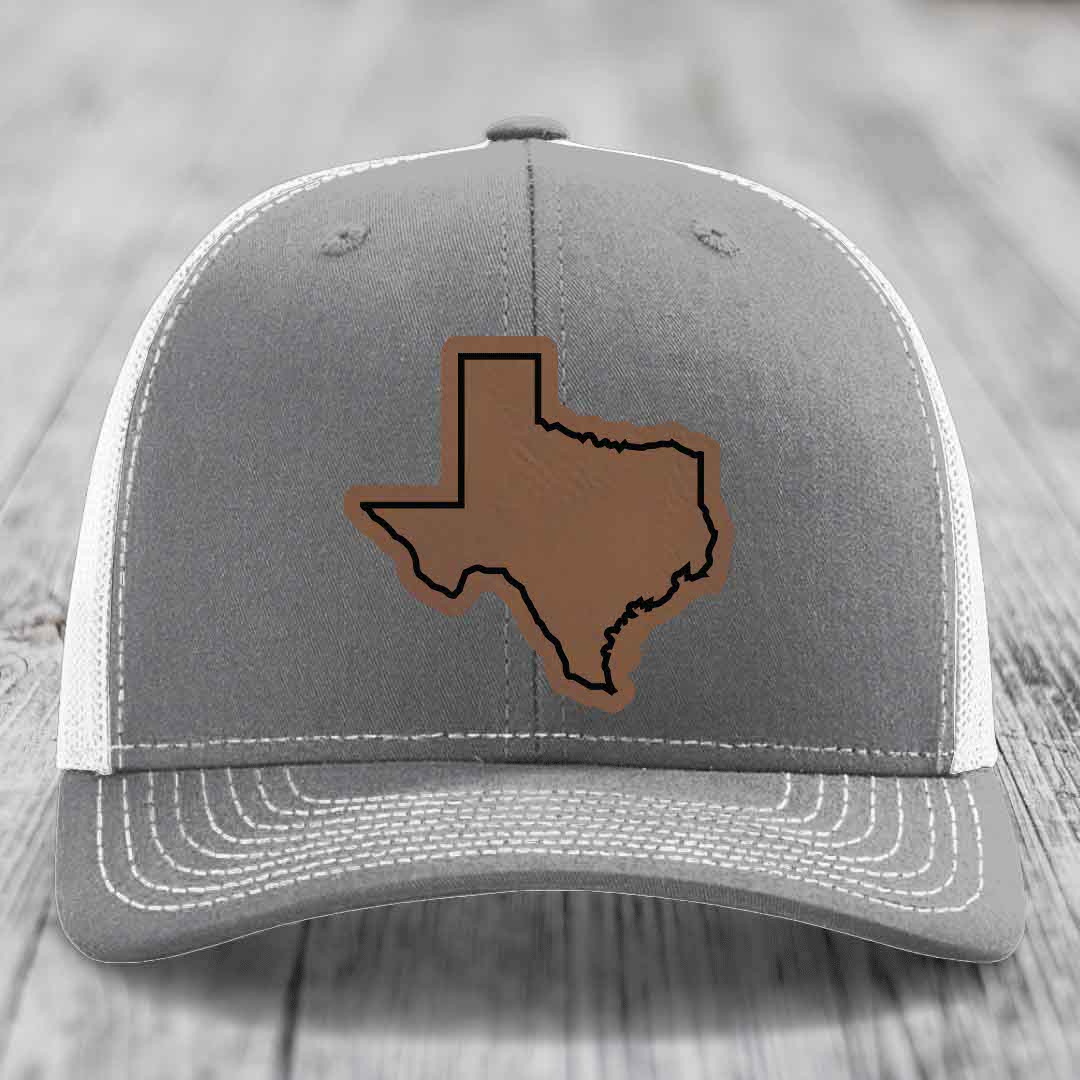 Texas Border - Leather Patch Hat - Dark Brown to Black Patch - Richardson 112 Snapback Trucker Hat