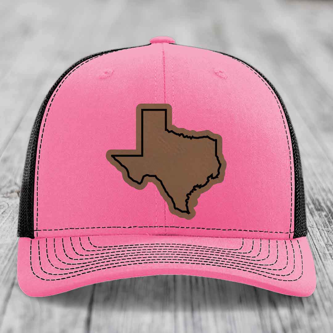 Texas Border - Leather Patch Hat - Dark Brown to Black Patch - Richardson 112 Snapback Trucker Hat