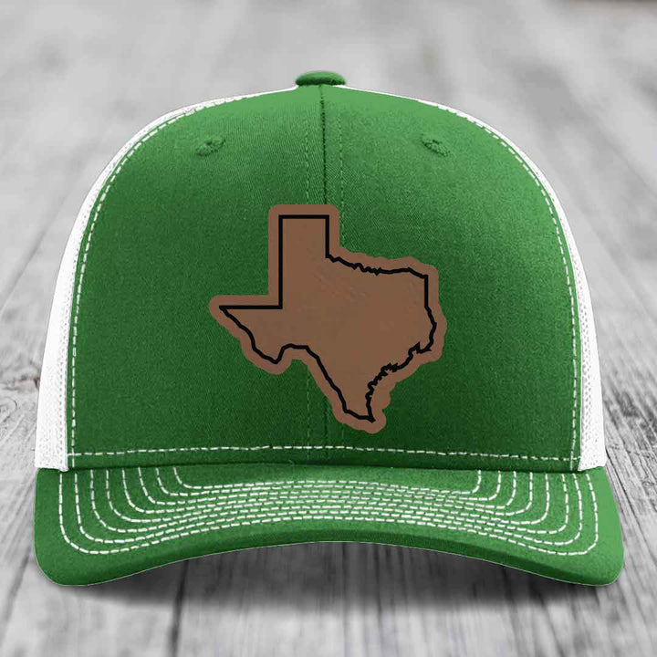 Texas Border - Leather Patch Hat - Dark Brown to Black Patch - Richardson 112 Snapback Trucker Hat