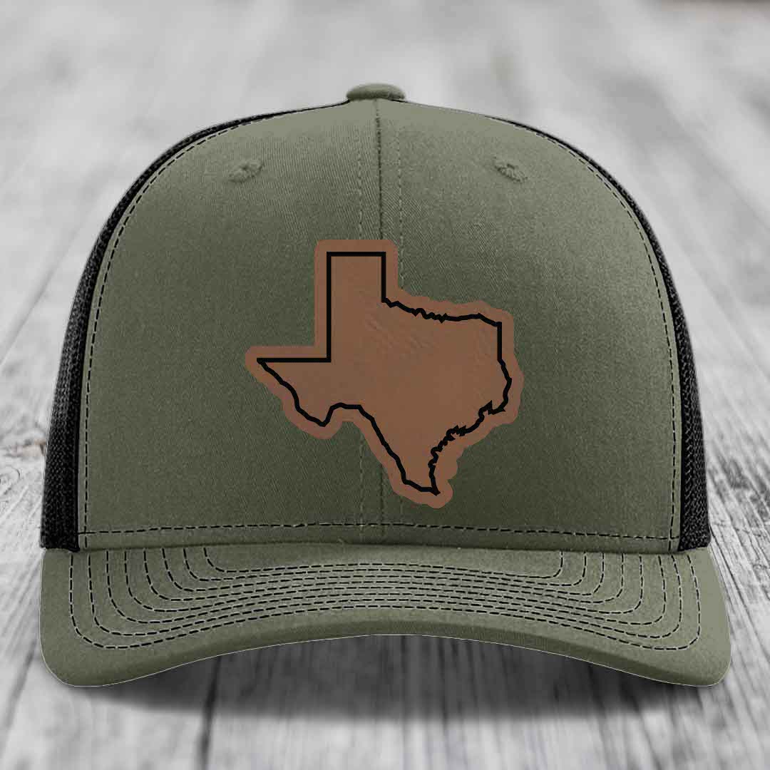 Texas Border - Leather Patch Hat - Dark Brown to Black Patch - Richardson 112 Snapback Trucker Hat