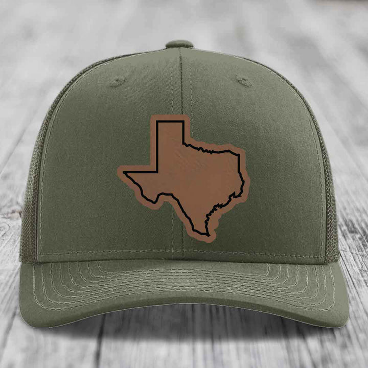 Texas Border - Leather Patch Hat - Dark Brown to Black Patch - Richardson 112 Snapback Trucker Hat
