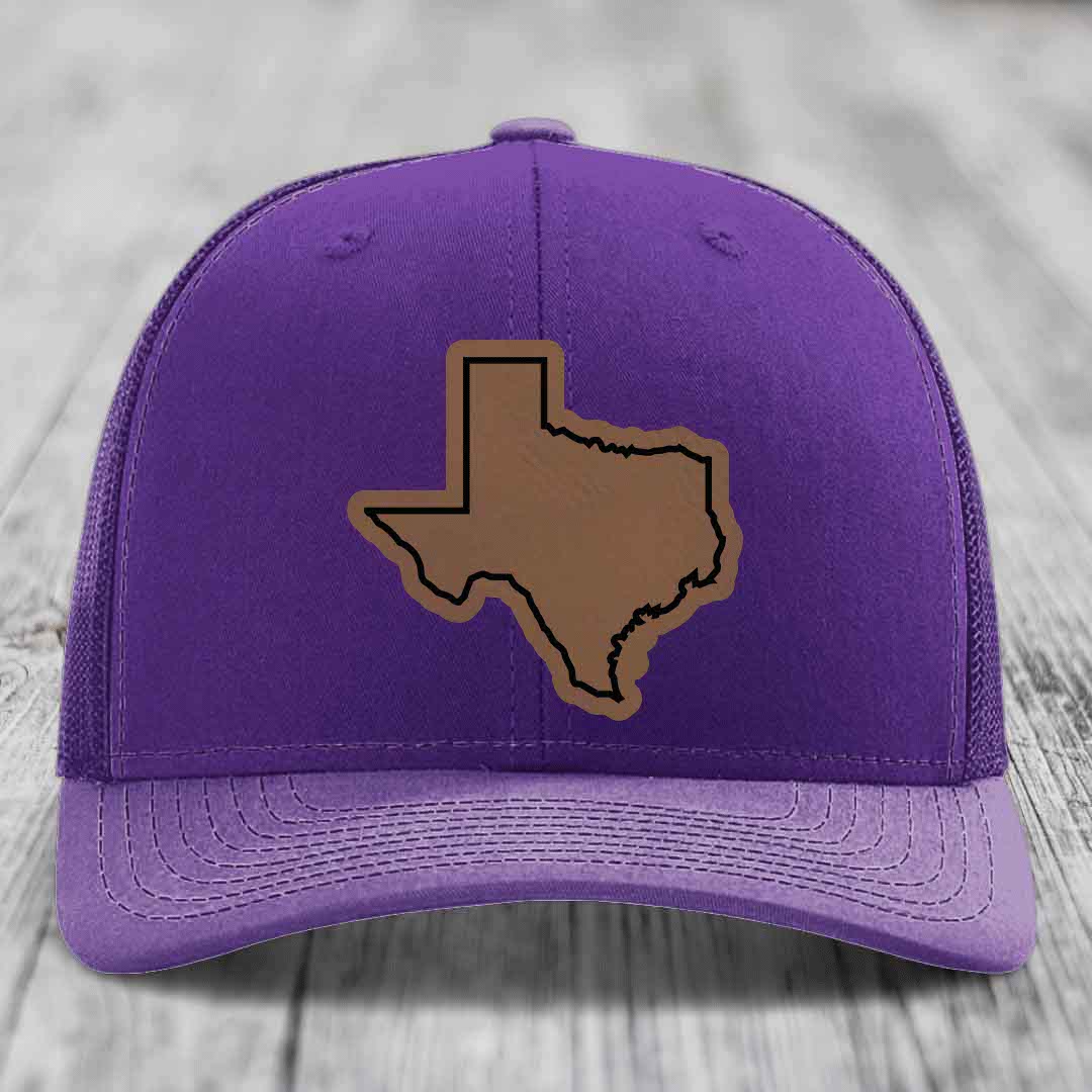 Texas Border - Leather Patch Hat - Dark Brown to Black Patch - Richardson 112 Snapback Trucker Hat
