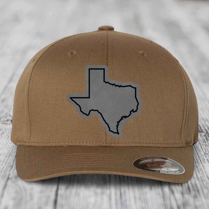 Texas Border - Leather Patch Hat - Grey to Black Patch - Flexfit 6277 Fitted Hat