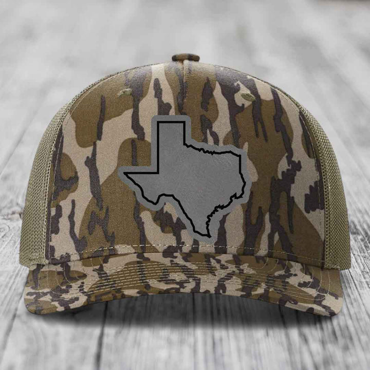 Texas Border - Leather Patch Hat - Grey to Black Patch - Richardson 112PFP Snapback Trucker Hat