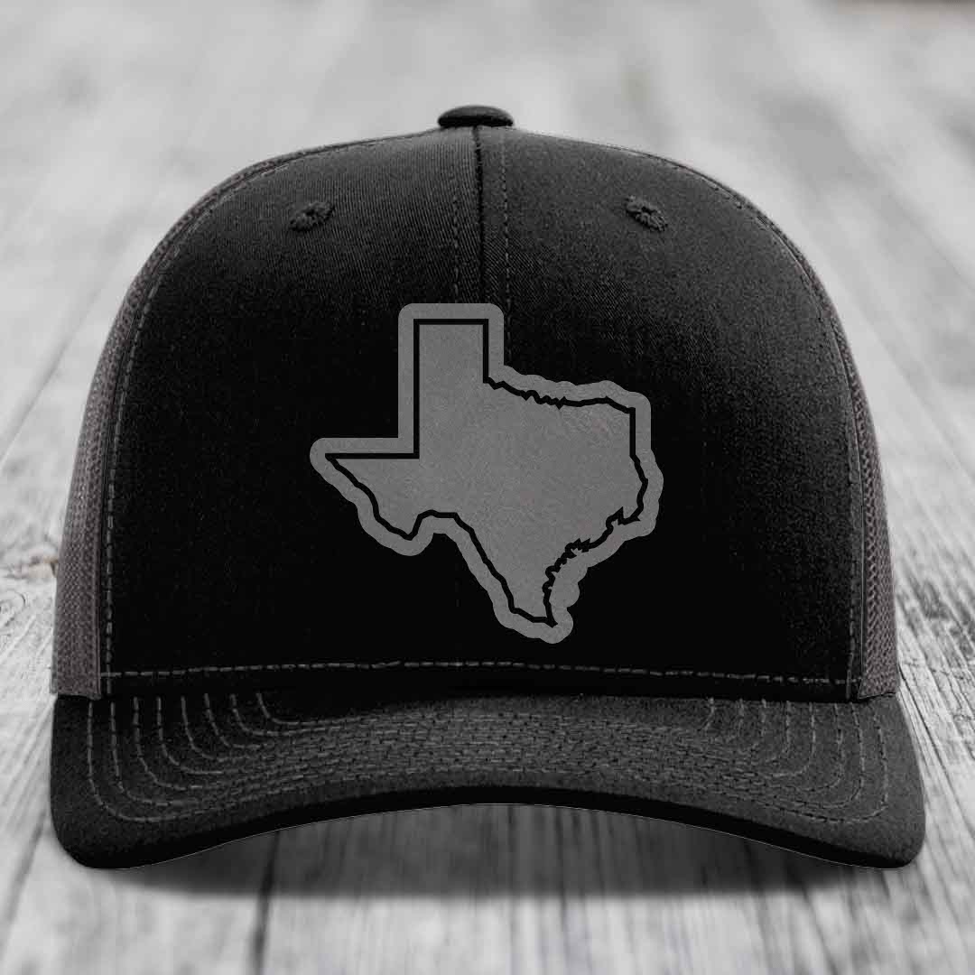 Texas Border - Leather Patch Hat - Grey to Black Patch - Richardson 112 Snapback Trucker Hat