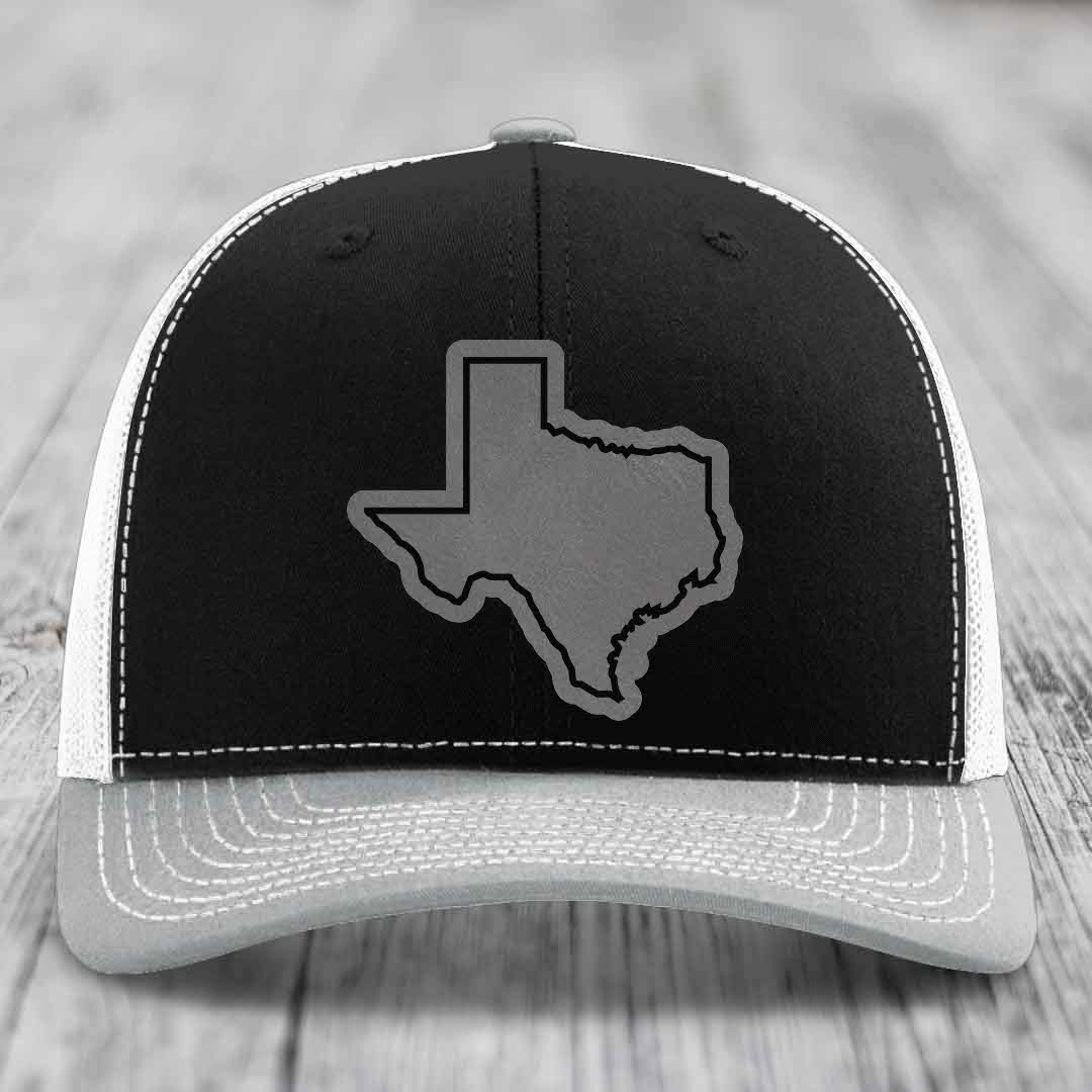 Texas Border - Leather Patch Hat - Grey to Black Patch - Richardson 112 Snapback Trucker Hat