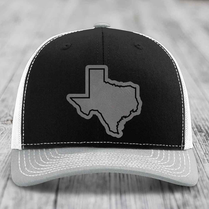 Texas Border - Leather Patch Hat - Grey to Black Patch - Richardson 112 Snapback Trucker Hat