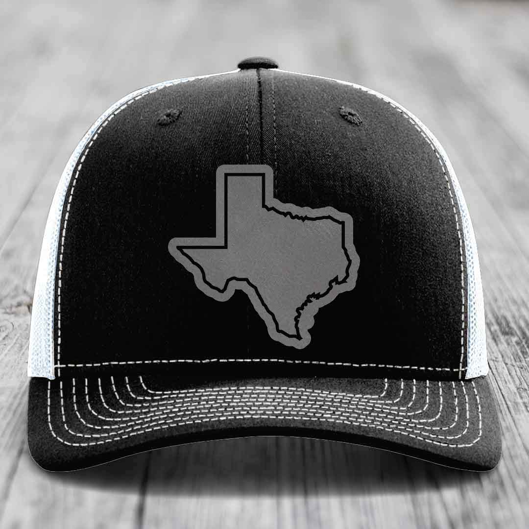 Texas Border - Leather Patch Hat - Grey to Black Patch - Richardson 112 Snapback Trucker Hat