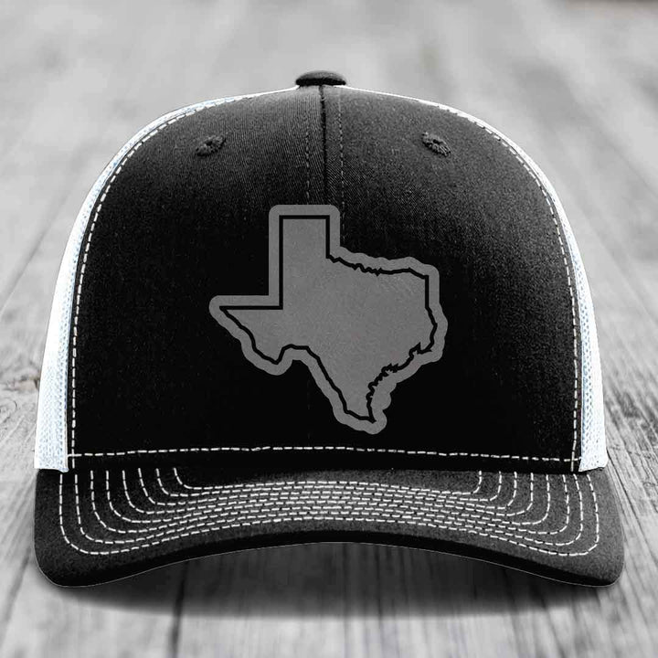 Texas Border - Leather Patch Hat - Grey to Black Patch - Richardson 112 Snapback Trucker Hat