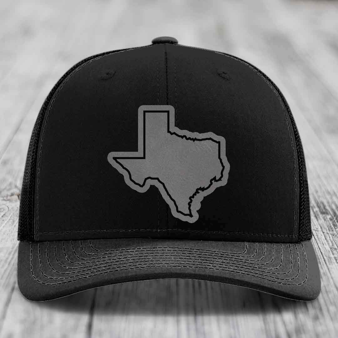 Texas Border - Leather Patch Hat - Grey to Black Patch - Richardson 112 Snapback Trucker Hat