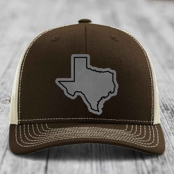 Texas Border - Leather Patch Hat - Grey to Black Patch - Richardson 112 Snapback Trucker Hat