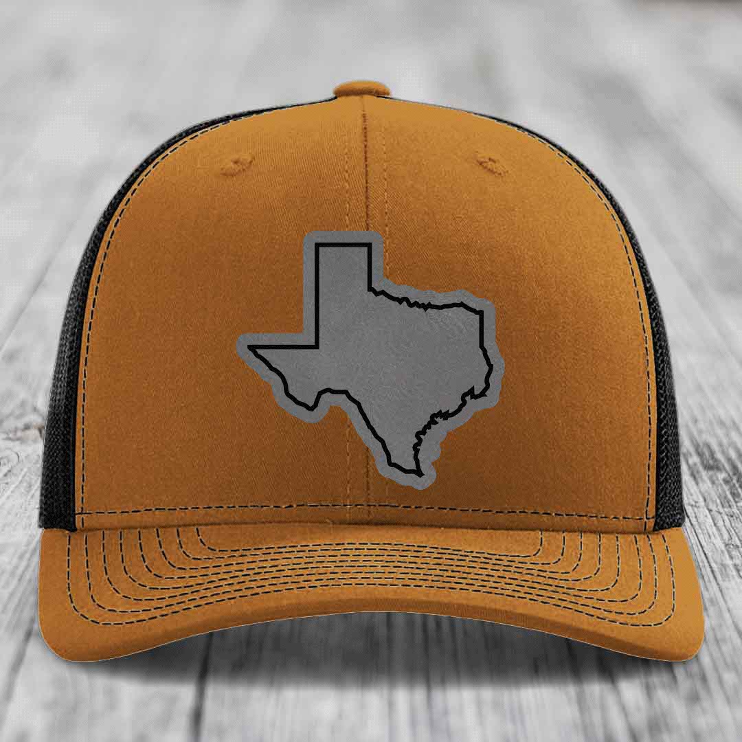 Texas Border - Leather Patch Hat - Grey to Black Patch - Richardson 112 Snapback Trucker Hat