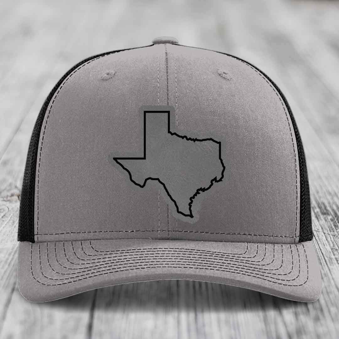 Texas Border - Leather Patch Hat - Grey to Black Patch - Richardson 112 Snapback Trucker Hat