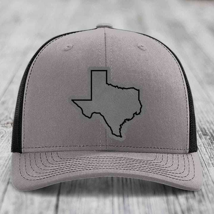 Texas Border - Leather Patch Hat - Grey to Black Patch - Richardson 112 Snapback Trucker Hat