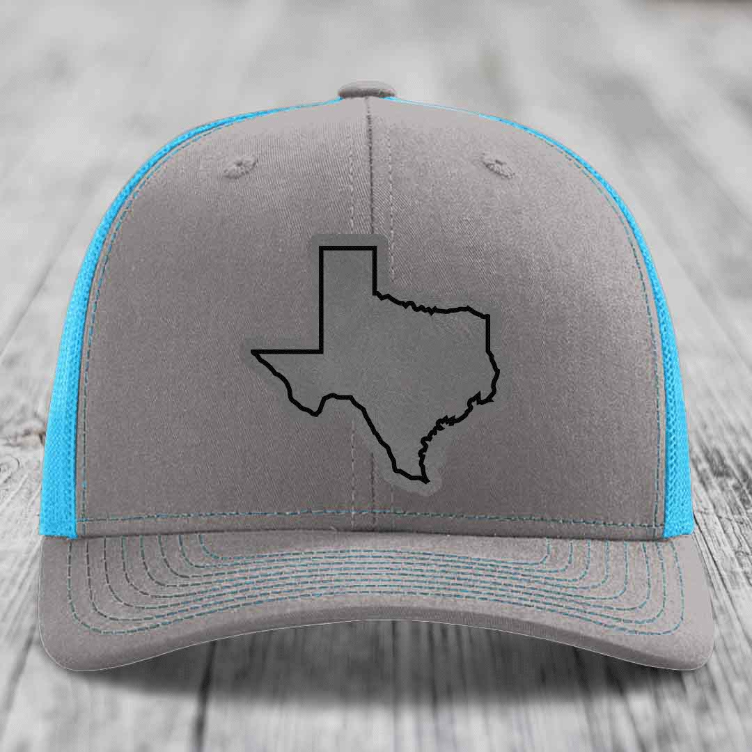 Texas Border - Leather Patch Hat - Grey to Black Patch - Richardson 112 Snapback Trucker Hat