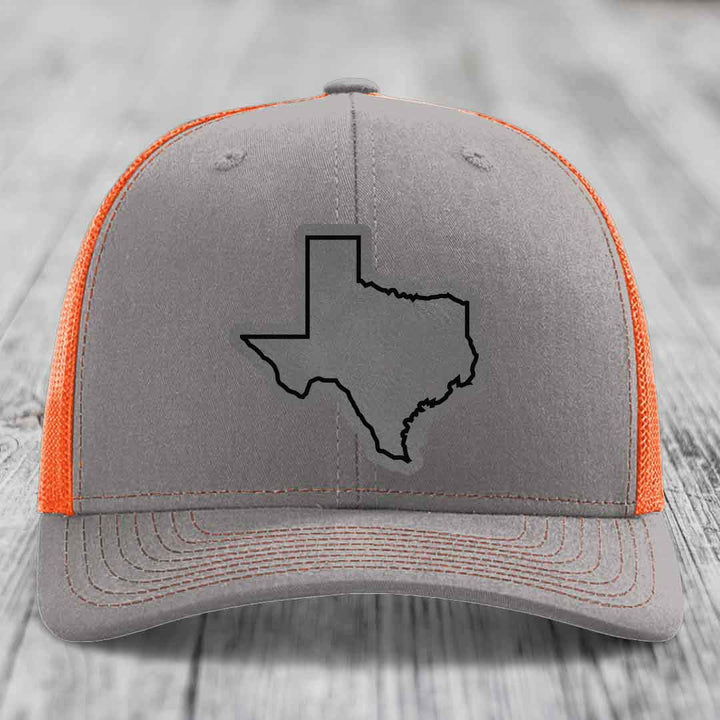 Texas Border - Leather Patch Hat - Grey to Black Patch - Richardson 112 Snapback Trucker Hat