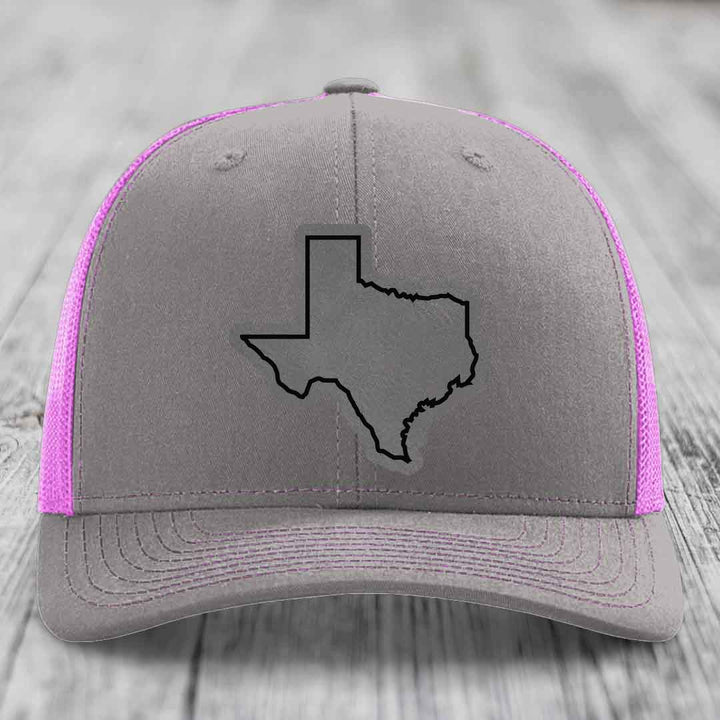 Texas Border - Leather Patch Hat - Grey to Black Patch - Richardson 112 Snapback Trucker Hat
