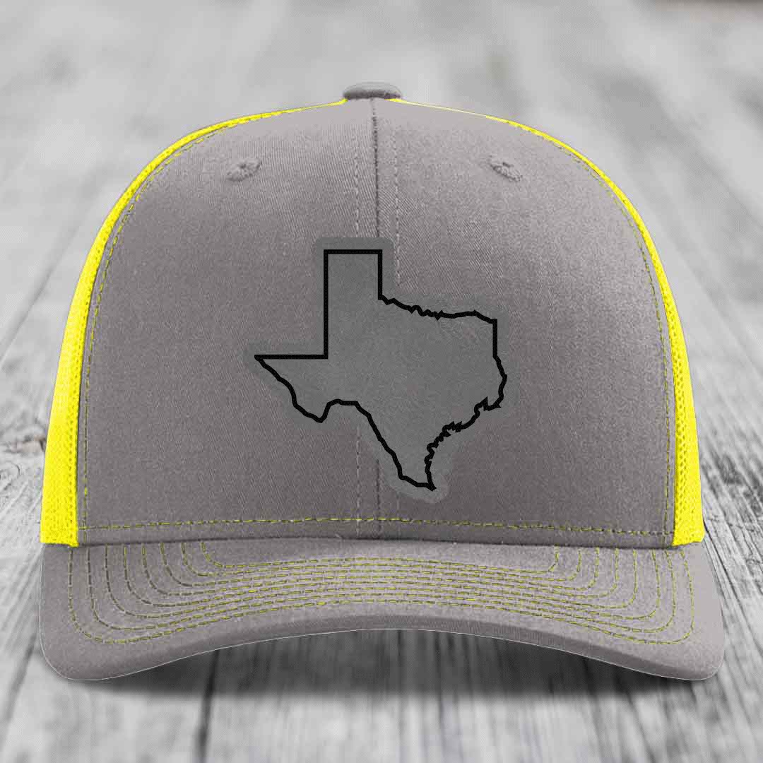 Texas Border - Leather Patch Hat - Grey to Black Patch - Richardson 112 Snapback Trucker Hat