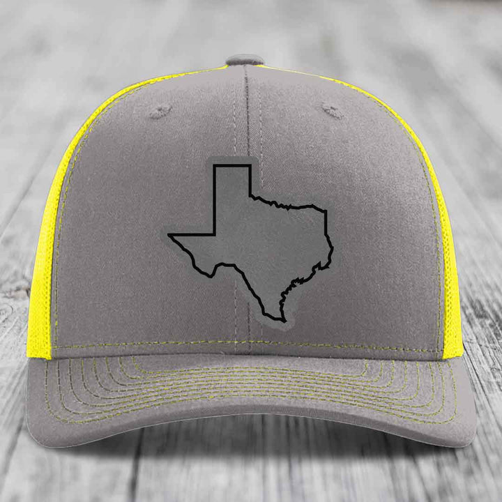 Texas Border - Leather Patch Hat - Grey to Black Patch - Richardson 112 Snapback Trucker Hat