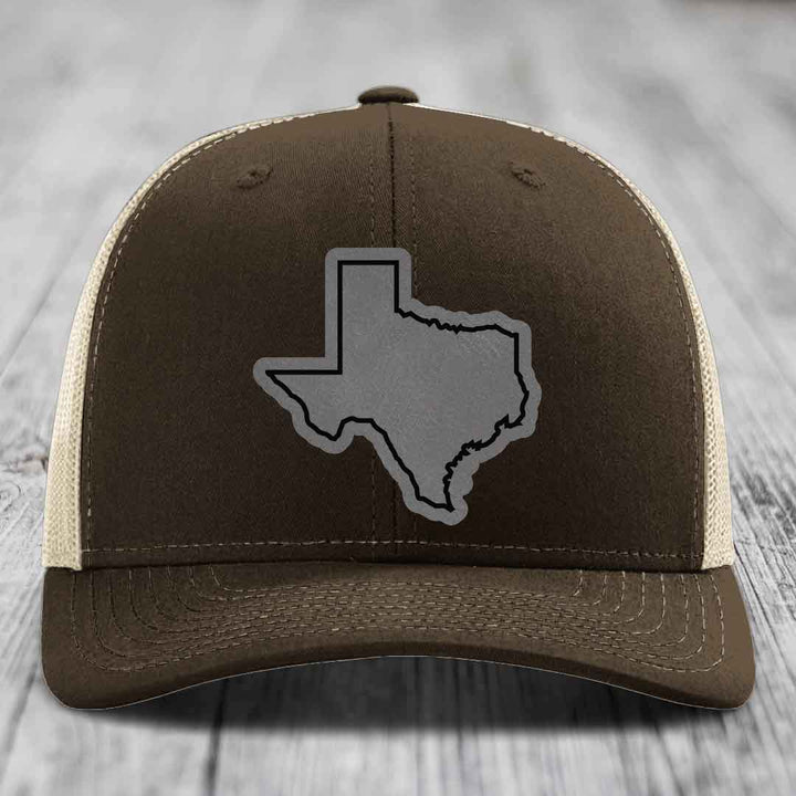 Texas Border - Leather Patch Hat - Grey to Black Patch - Richardson 112 Snapback Trucker Hat