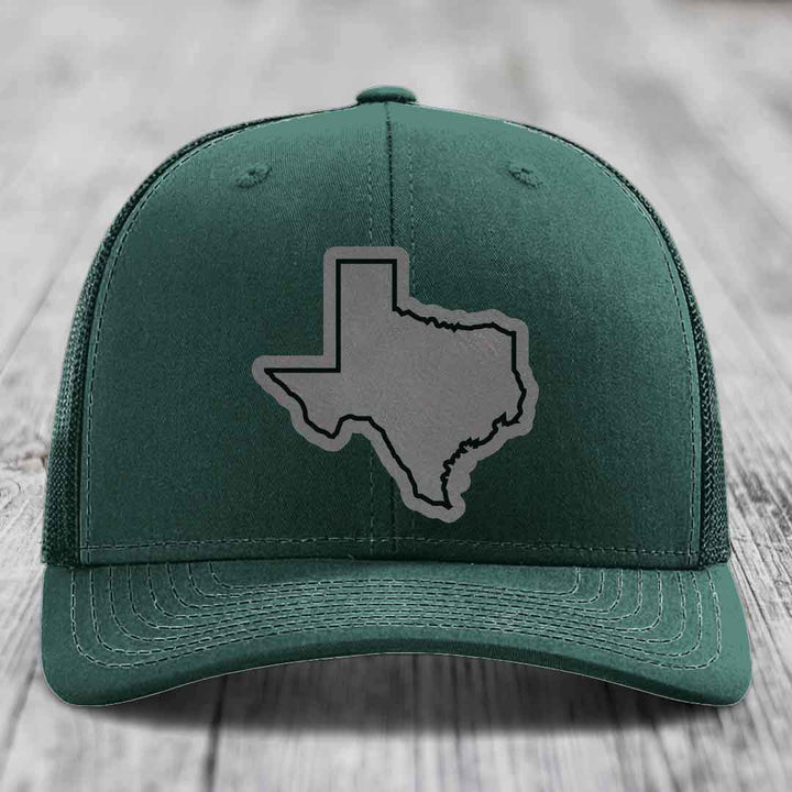 Texas Border - Leather Patch Hat - Grey to Black Patch - Richardson 112 Snapback Trucker Hat