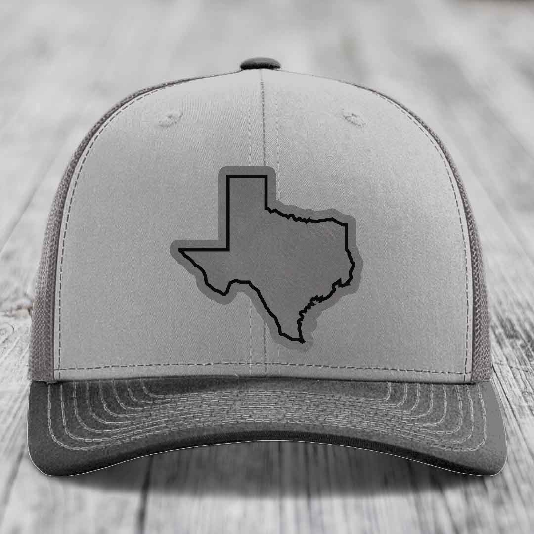 Texas Border - Leather Patch Hat - Grey to Black Patch - Richardson 112 Snapback Trucker Hat