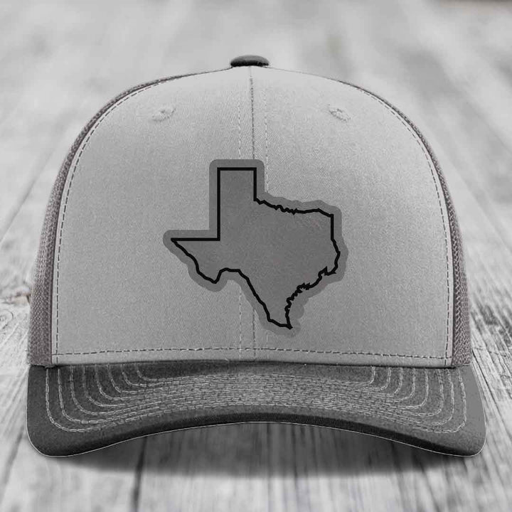 Texas Border - Leather Patch Hat - Grey to Black Patch - Richardson 112 Snapback Trucker Hat
