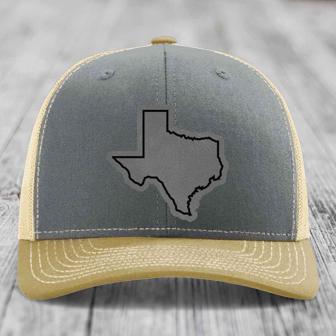 Texas Border - Leather Patch Hat - Grey to Black Patch - Richardson 112 Snapback Trucker Hat