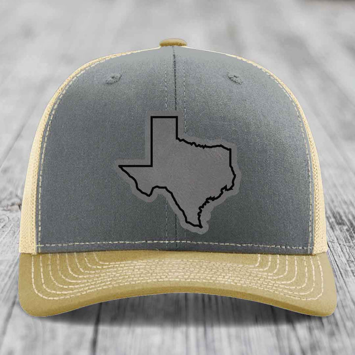 Texas Border - Leather Patch Hat - Grey to Black Patch - Richardson 112 Snapback Trucker Hat