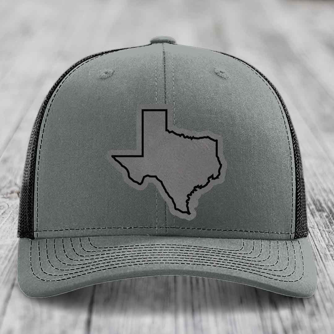 Texas Border - Leather Patch Hat - Grey to Black Patch - Richardson 112 Snapback Trucker Hat