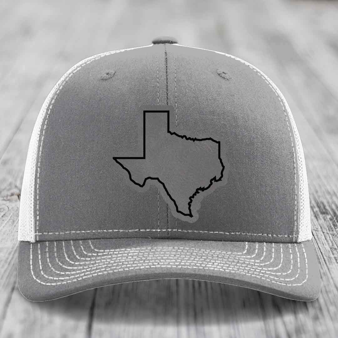Texas Border - Leather Patch Hat - Grey to Black Patch - Richardson 112 Snapback Trucker Hat