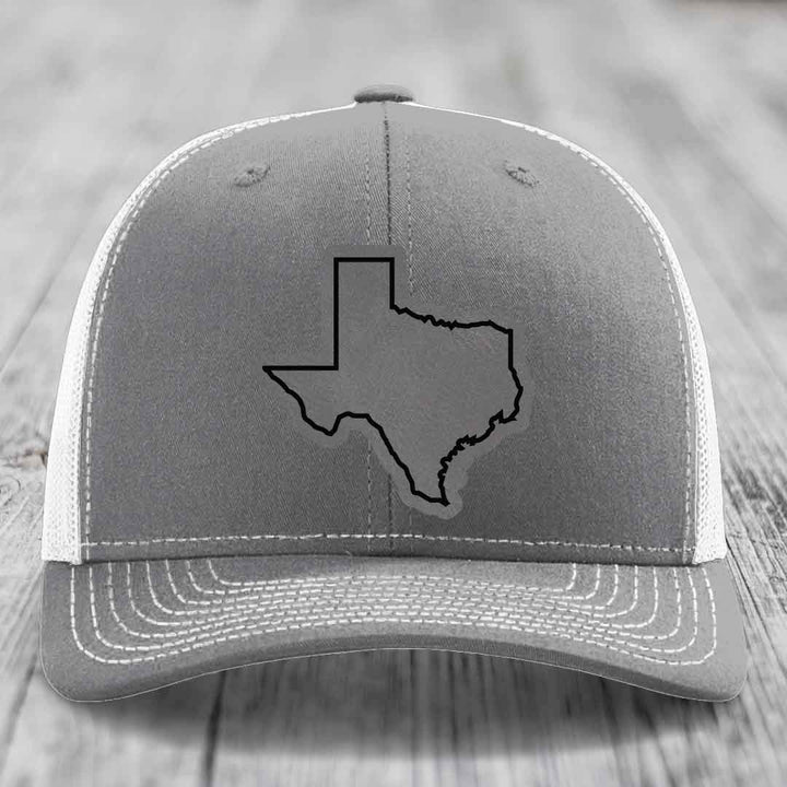 Texas Border - Leather Patch Hat - Grey to Black Patch - Richardson 112 Snapback Trucker Hat
