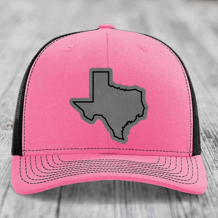 Texas Border - Leather Patch Hat - Grey to Black Patch - Richardson 112 Snapback Trucker Hat