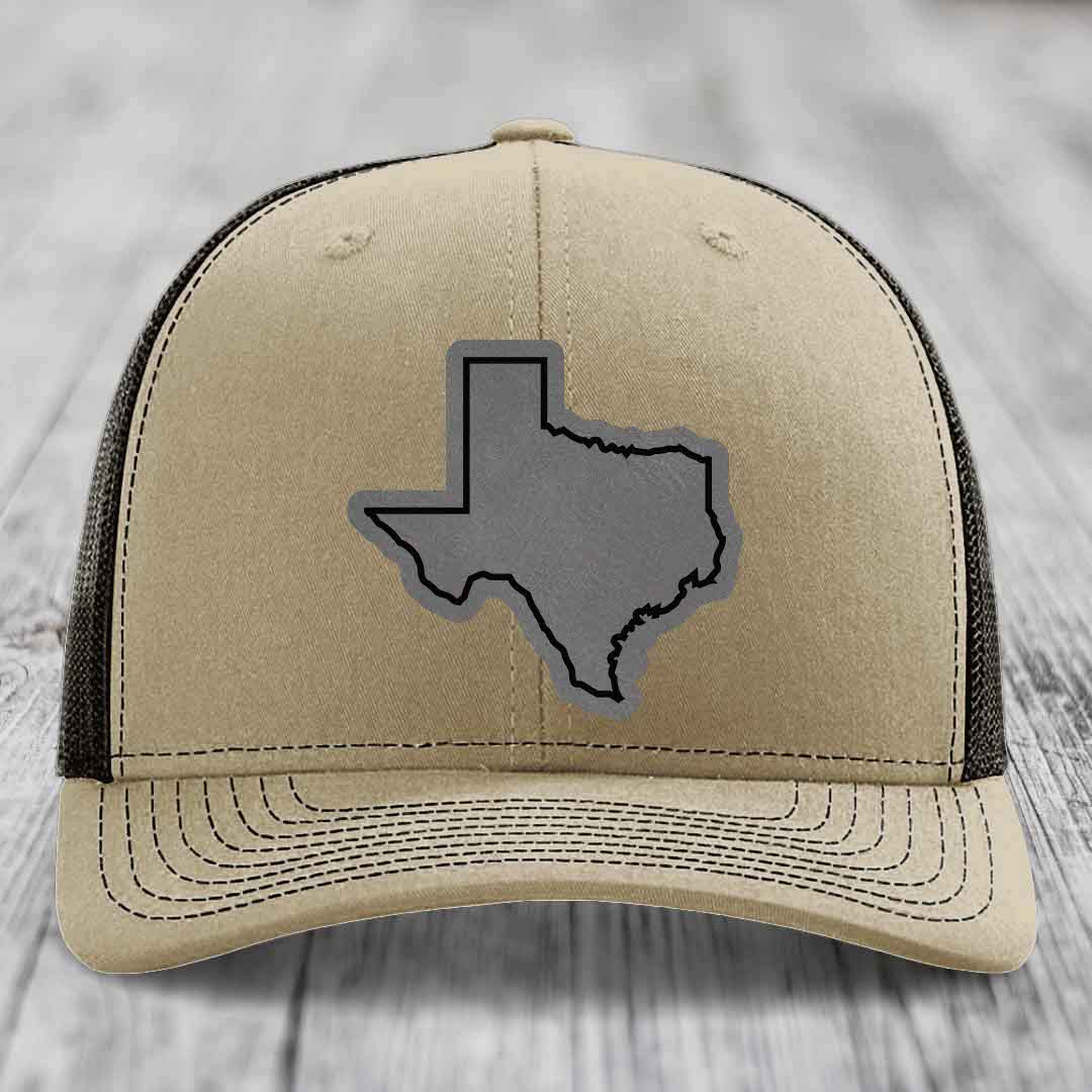 Texas Border - Leather Patch Hat - Grey to Black Patch - Richardson 112 Snapback Trucker Hat