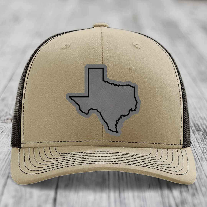 Texas Border - Leather Patch Hat - Grey to Black Patch - Richardson 112 Snapback Trucker Hat