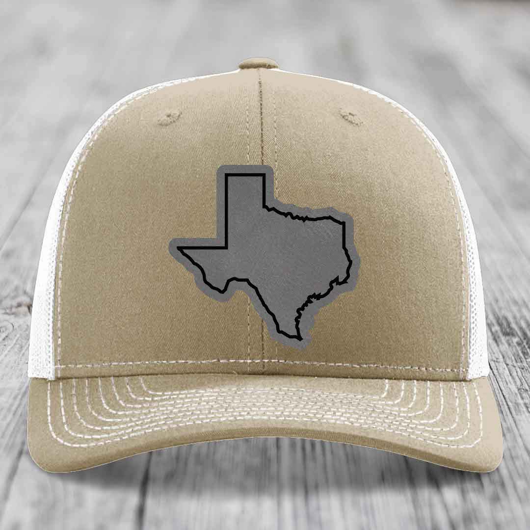 Texas Border - Leather Patch Hat - Grey to Black Patch - Richardson 112 Snapback Trucker Hat