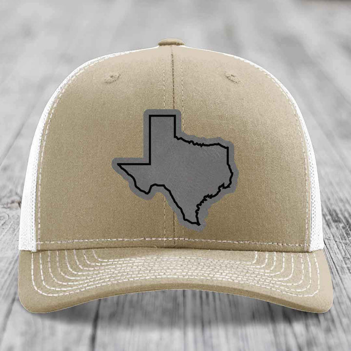 Texas Border - Leather Patch Hat - Grey to Black Patch - Richardson 112 Snapback Trucker Hat