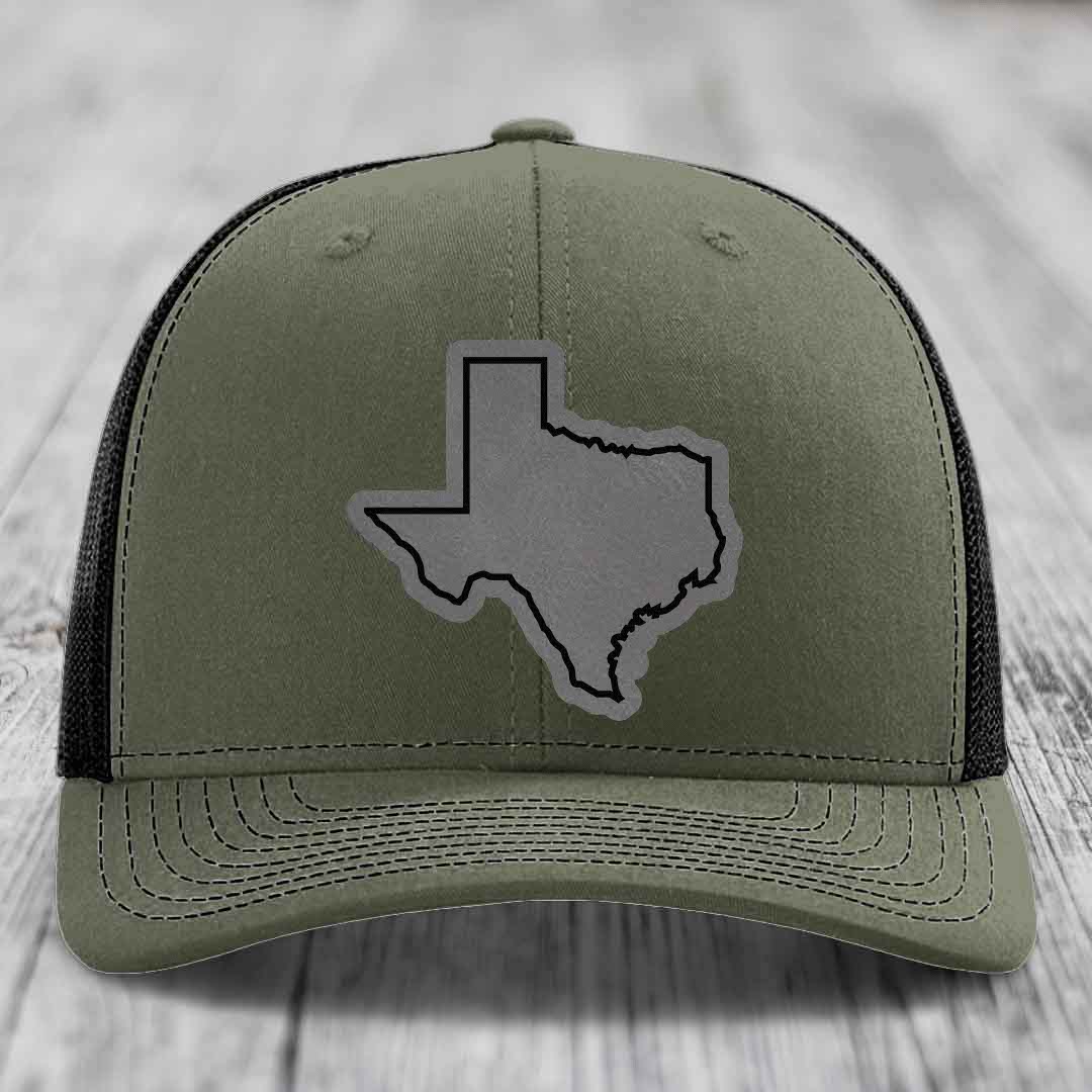Texas Border - Leather Patch Hat - Grey to Black Patch - Richardson 112 Snapback Trucker Hat