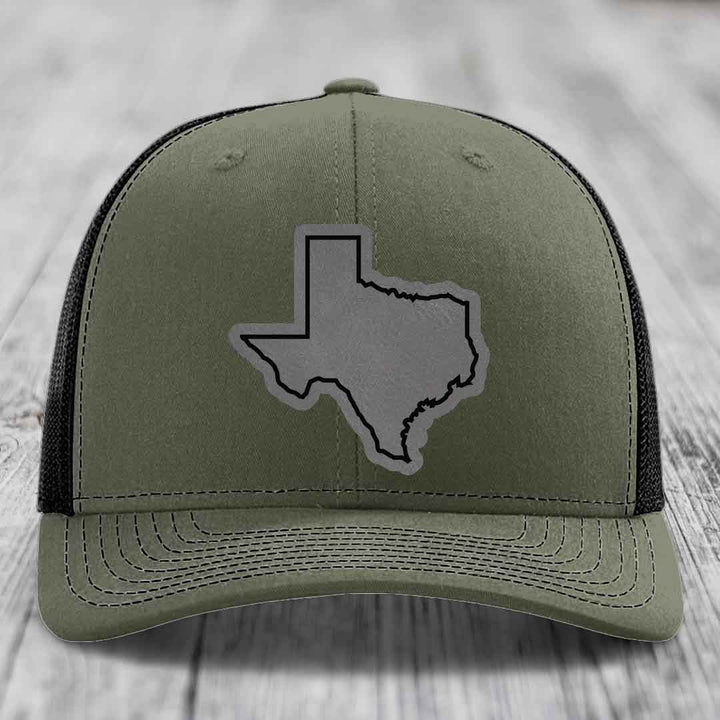Texas Border - Leather Patch Hat - Grey to Black Patch - Richardson 112 Snapback Trucker Hat
