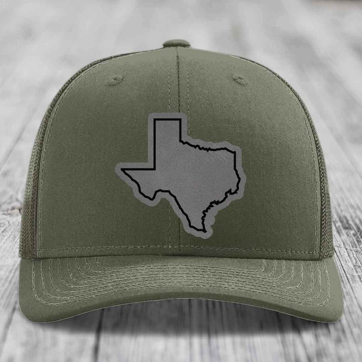 Texas Border - Leather Patch Hat - Grey to Black Patch - Richardson 112 Snapback Trucker Hat