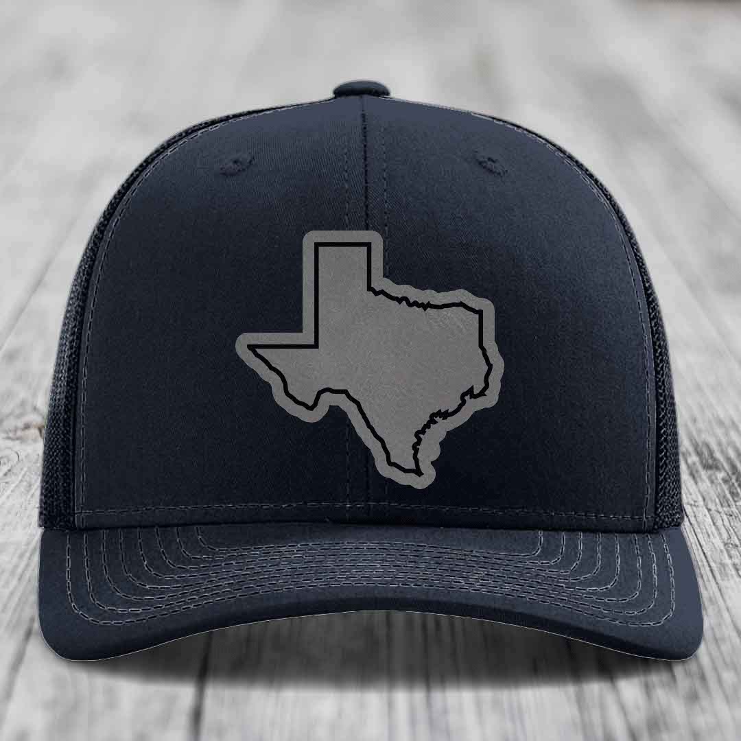 Texas Border - Leather Patch Hat - Grey to Black Patch - Richardson 112 Snapback Trucker Hat
