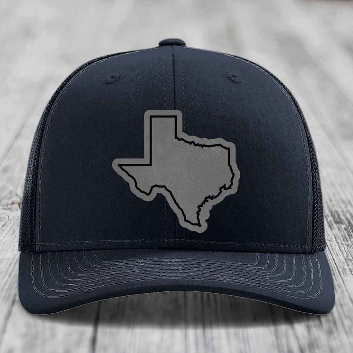 Texas Border - Leather Patch Hat - Grey to Black Patch - Richardson 112 Snapback Trucker Hat