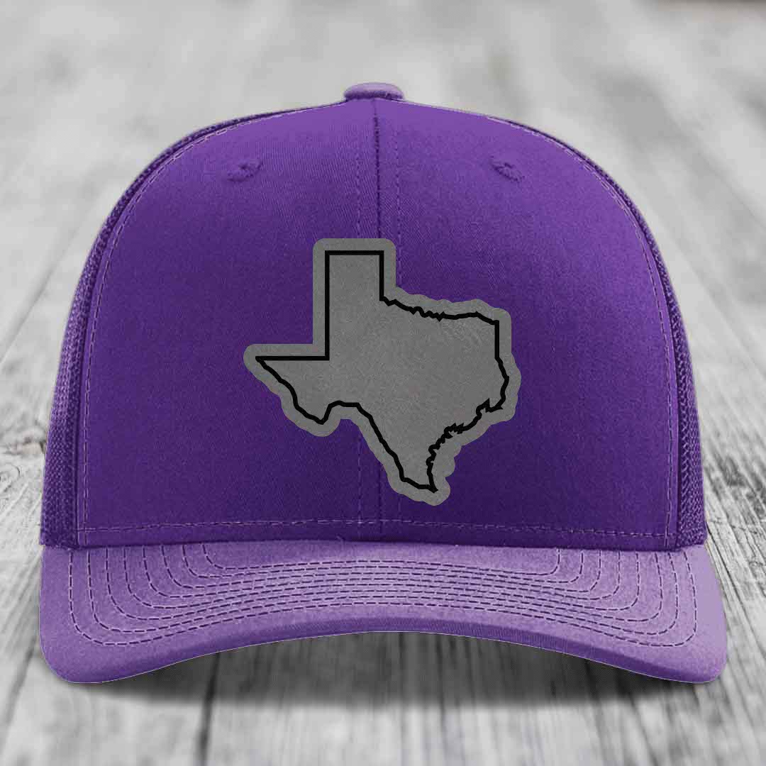 Texas Border - Leather Patch Hat - Grey to Black Patch - Richardson 112 Snapback Trucker Hat