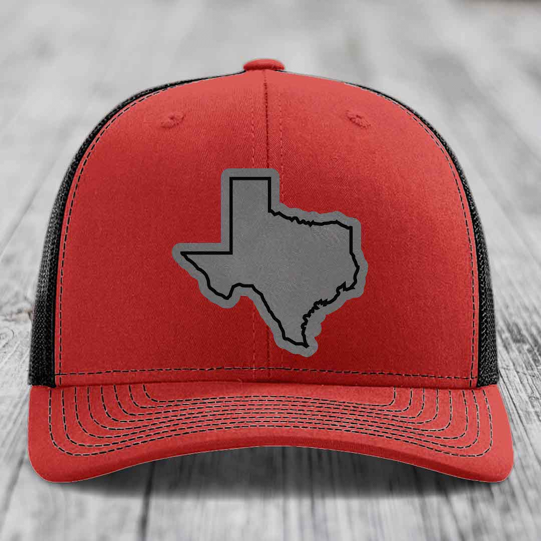 Texas Border - Leather Patch Hat - Grey to Black Patch - Richardson 112 Snapback Trucker Hat